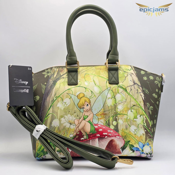Loungefly Disney Peter Pan Tinker Bell Mushroom Floral Crossbody Satchel Bag New - Picture 2 of 6